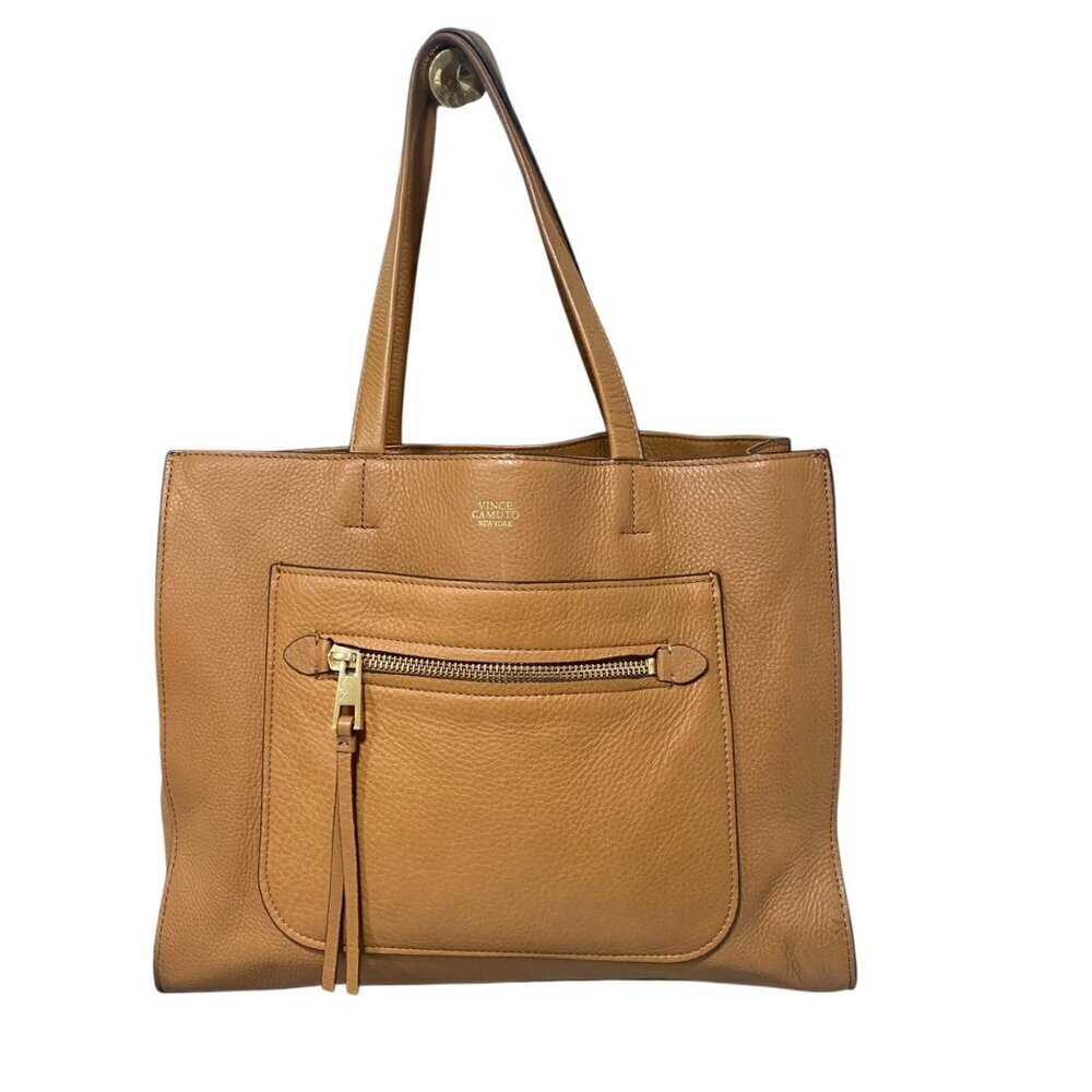 Vince Camuto ELVAN-TO Pebbled Leather Tote in Walnut Brown Large